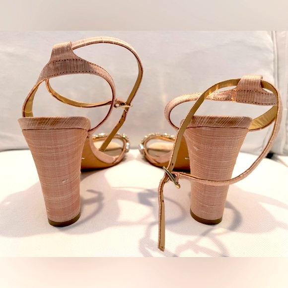 Badgley Mischka Light Pink Silk Jeweled Heels - Picture 5 of 6
